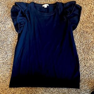Navy blue ruffle sleeve shirt